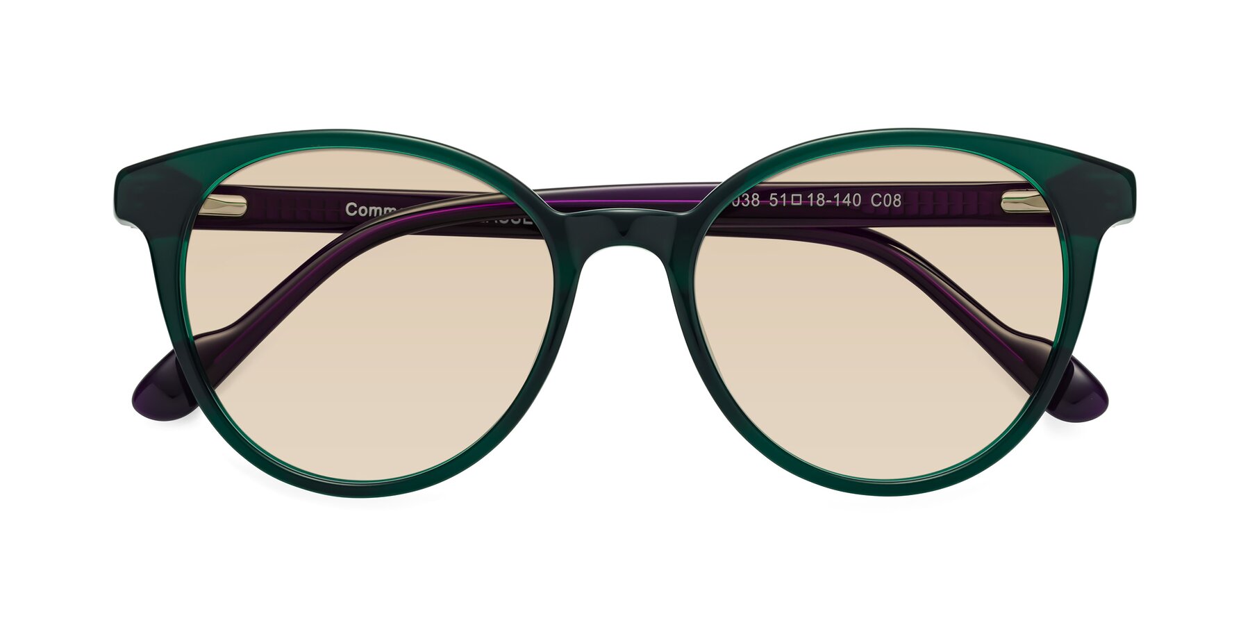 Folded Front of Common in Green-Purple with Light Brown Tinted Lenses