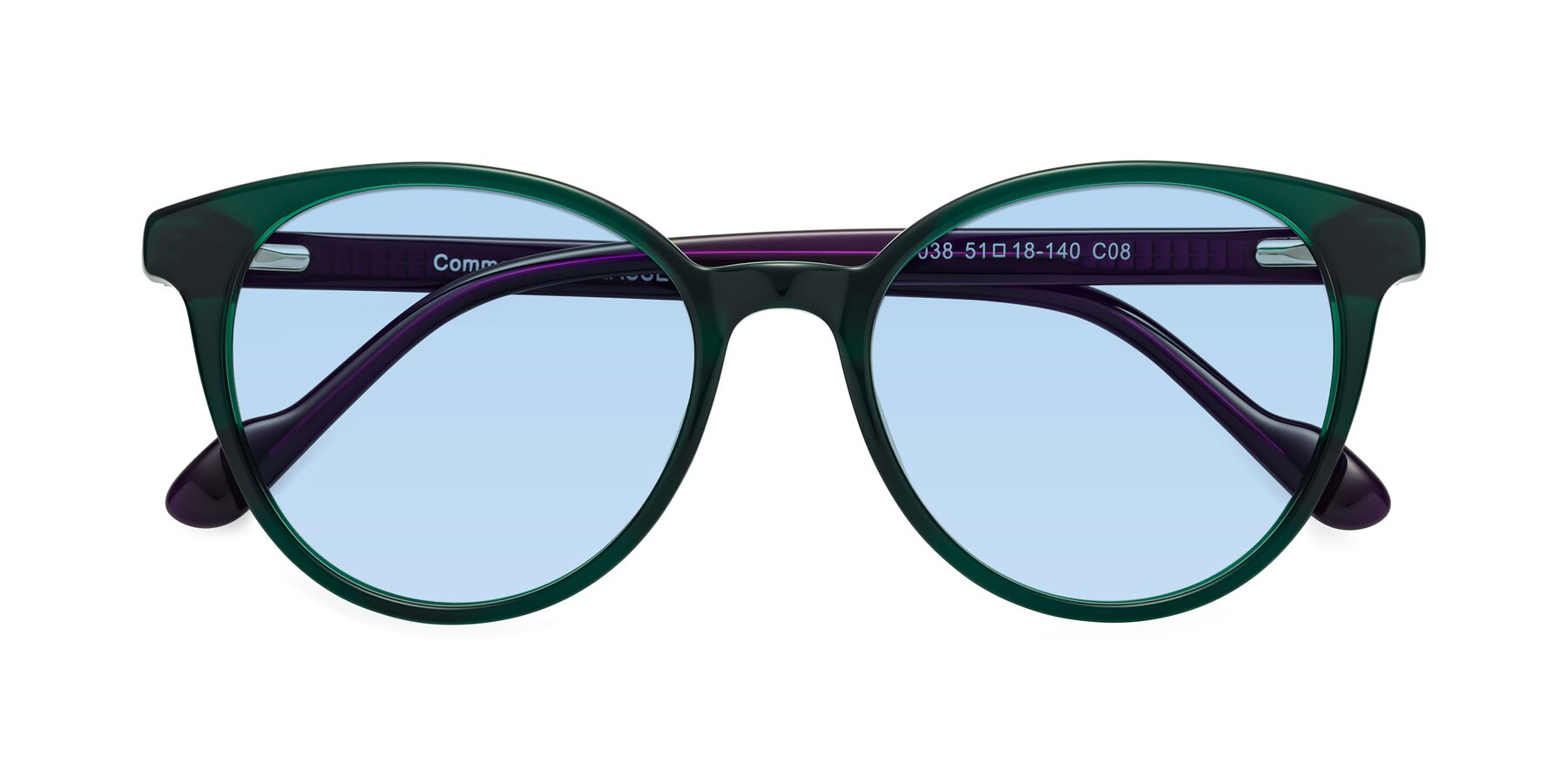 Folded Front of Common in Green-Purple with Light Blue Tinted Lenses