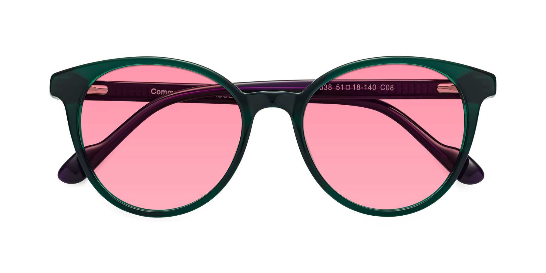 Folded Front of Common in Green-Purple with Pink Tinted Lenses