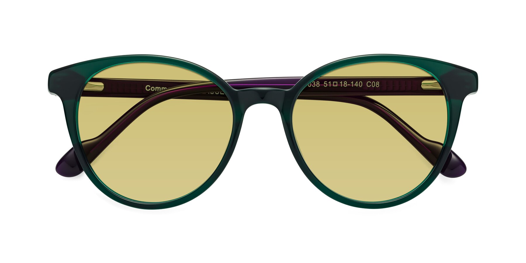 Folded Front of Common in Green-Purple with Medium Champagne Tinted Lenses