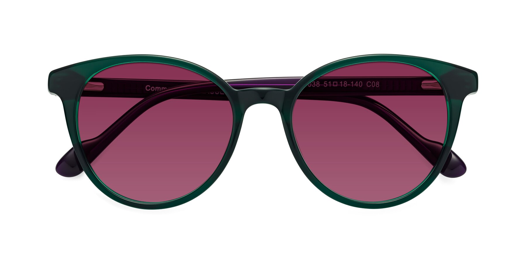 Folded Front of Common in Green-Purple with Wine Tinted Lenses