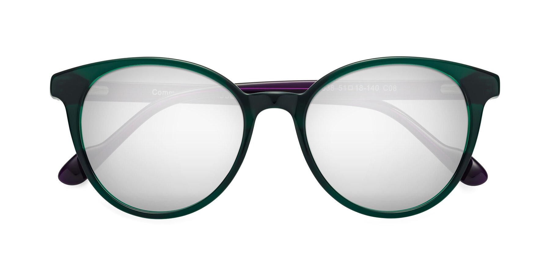 Folded Front of Common in Green-Purple with Silver Mirrored Lenses