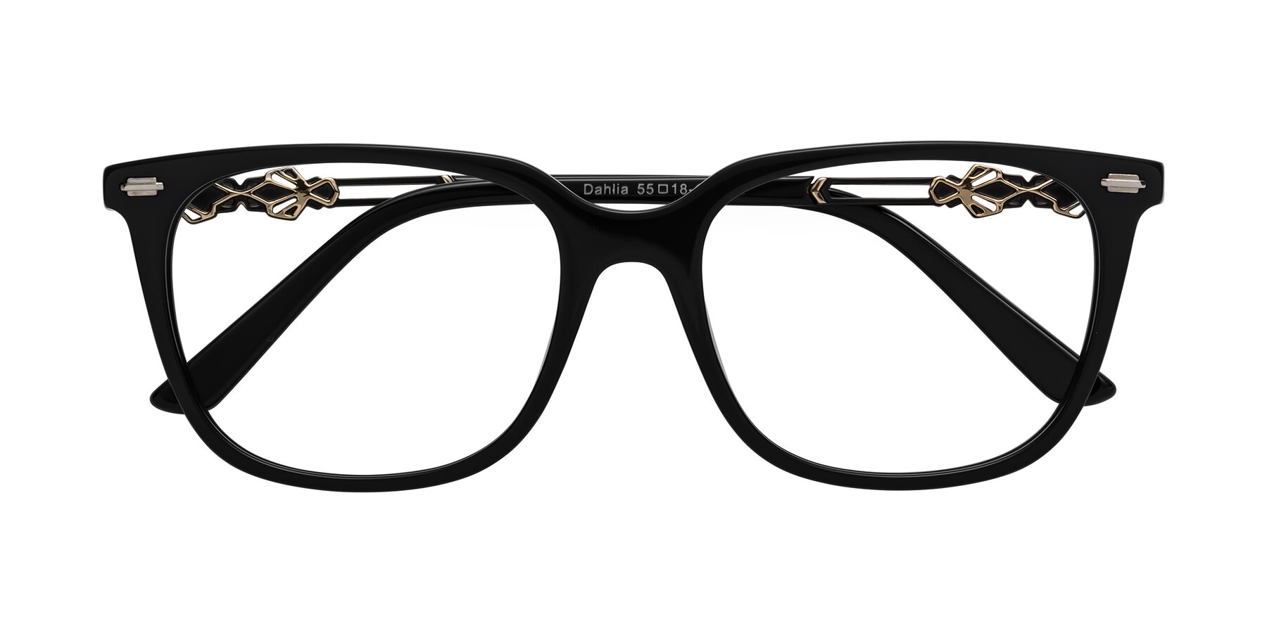 Folded Front of Dahlia in Black with Clear Eyeglass Lenses