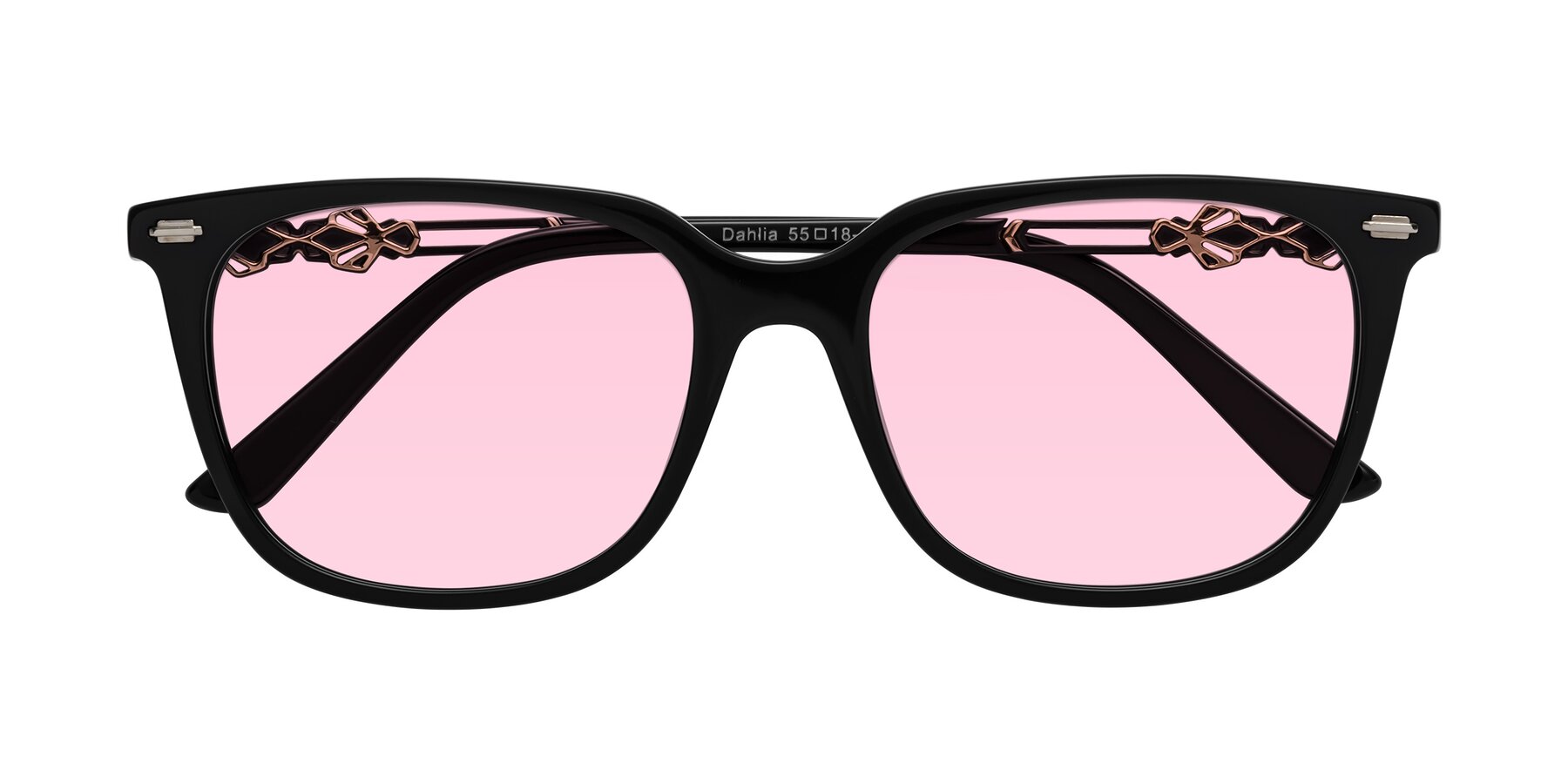 Folded Front of Dahlia in Black with Light Pink Tinted Lenses