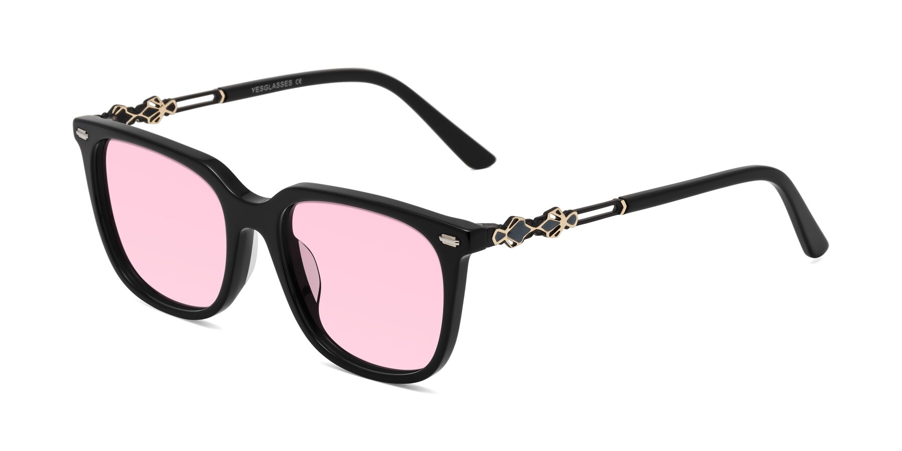 Angle of Dahlia in Black with Light Pink Tinted Lenses