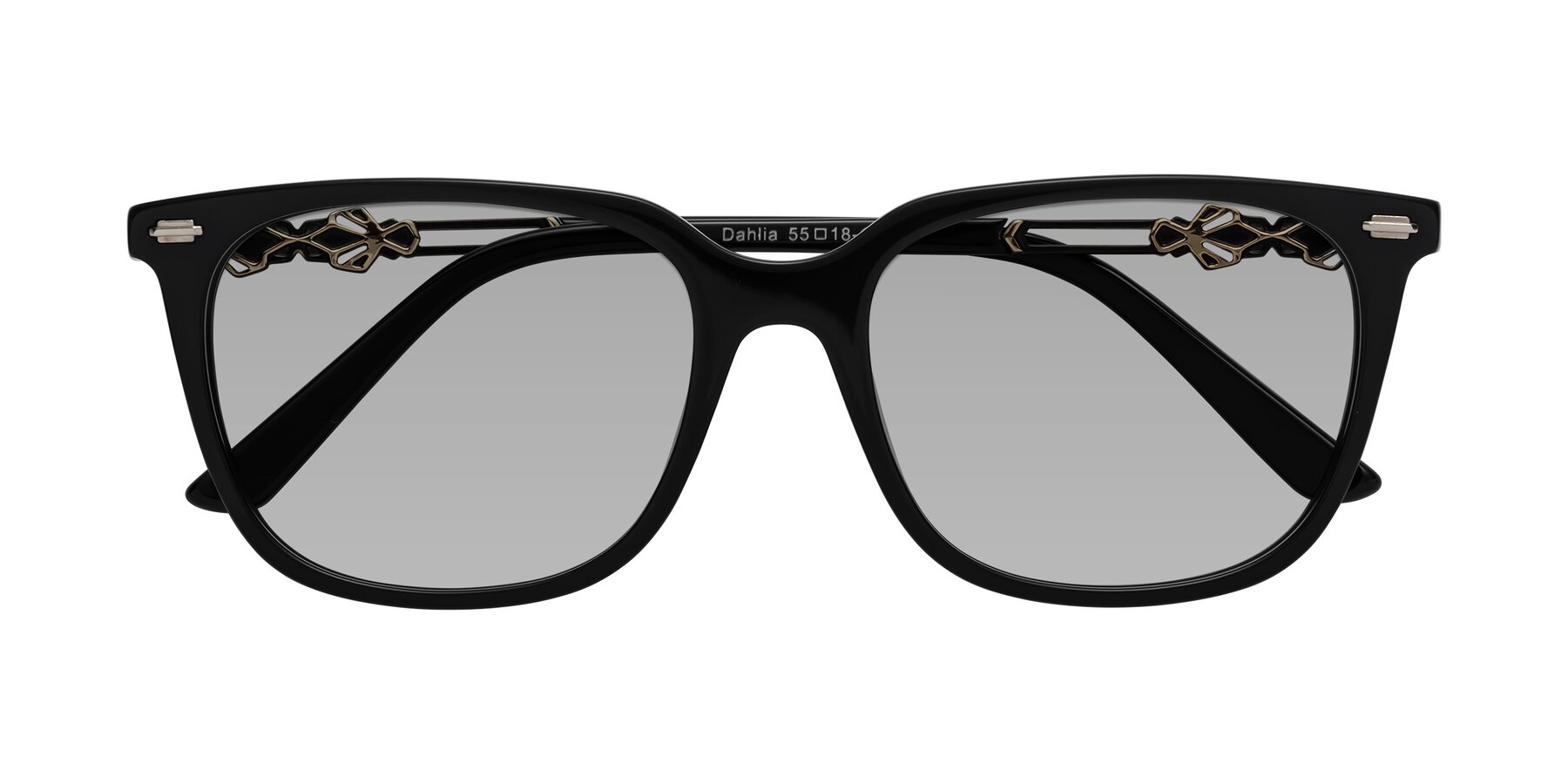 Folded Front of Dahlia in Black with Light Gray Tinted Lenses