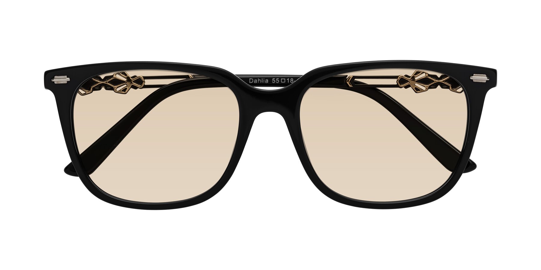 Folded Front of Dahlia in Black with Light Brown Tinted Lenses