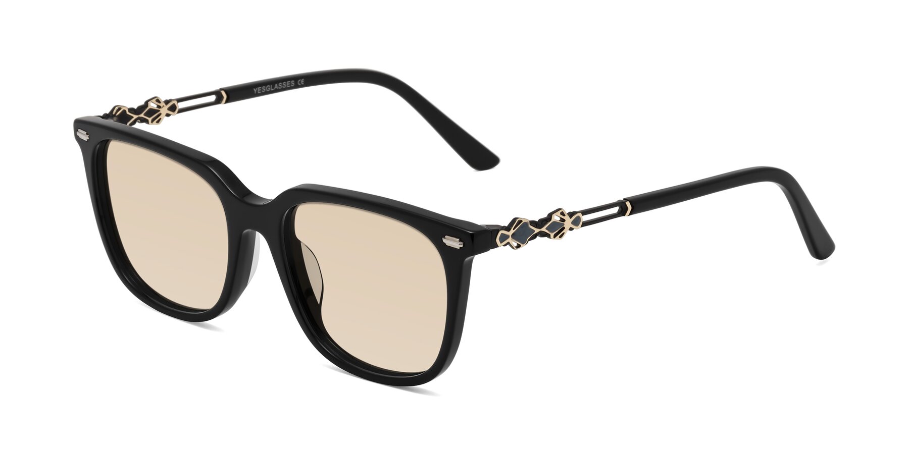 Angle of Dahlia in Black with Light Brown Tinted Lenses