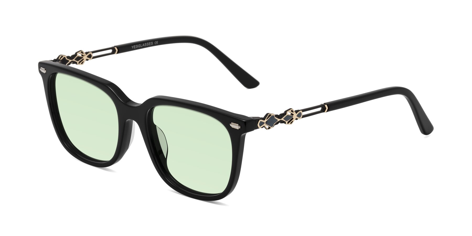 Angle of Dahlia in Black with Light Green Tinted Lenses