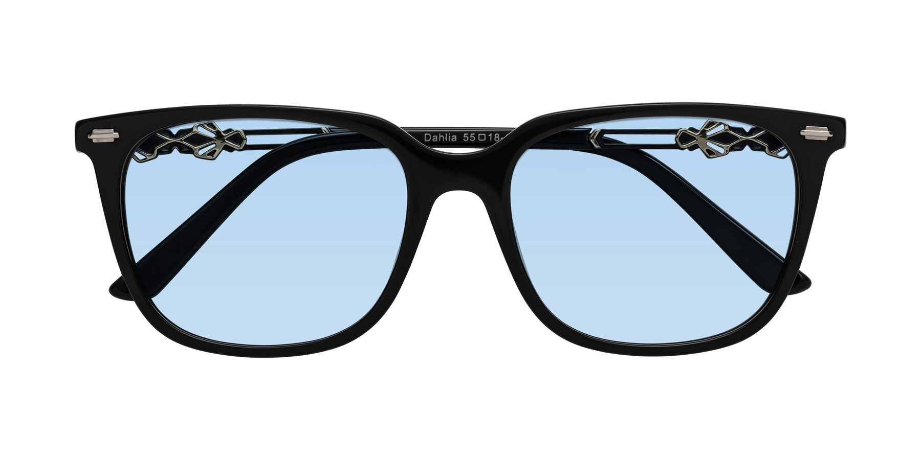 Folded Front of Dahlia in Black with Light Blue Tinted Lenses