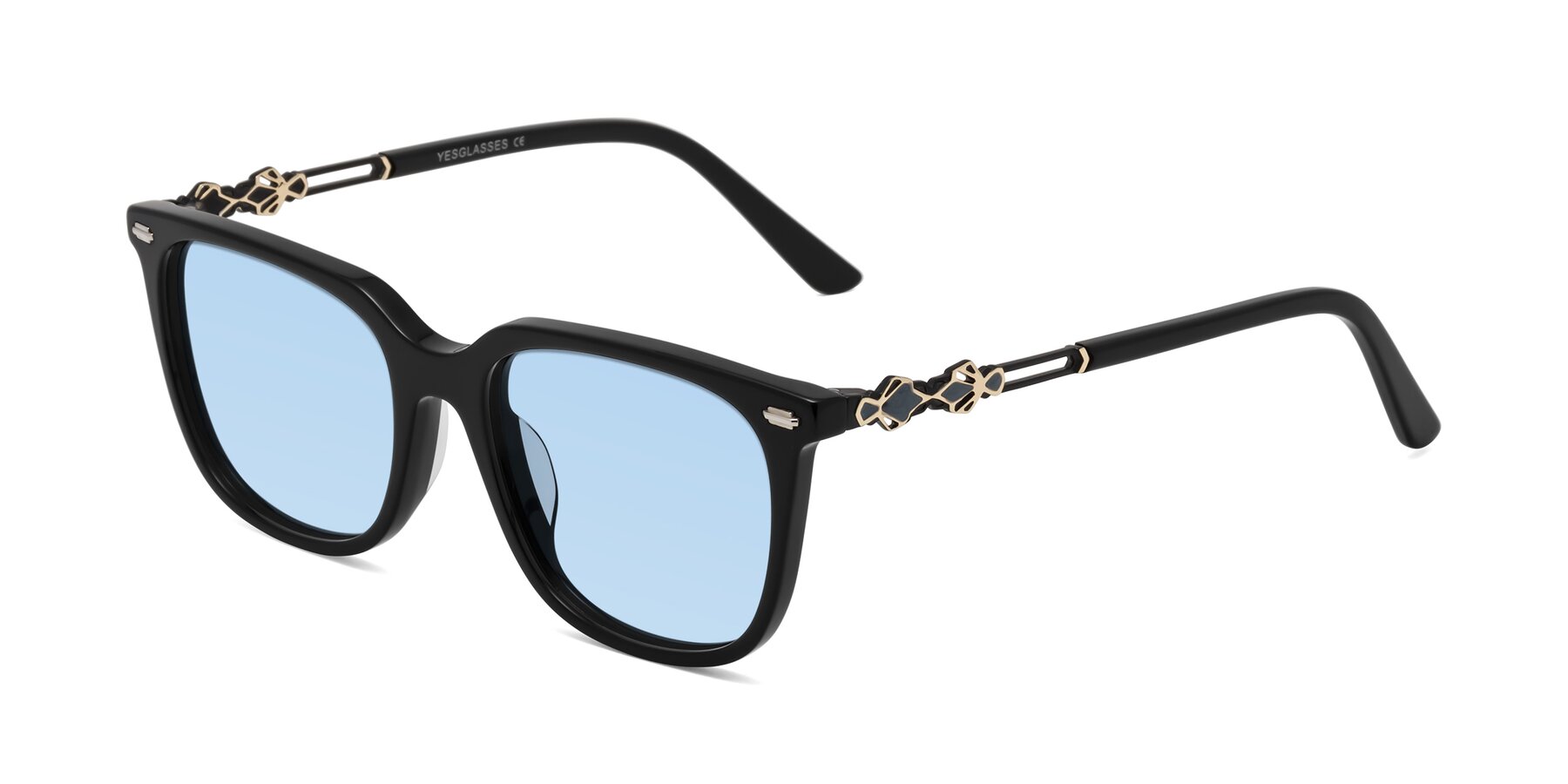 Angle of Dahlia in Black with Light Blue Tinted Lenses