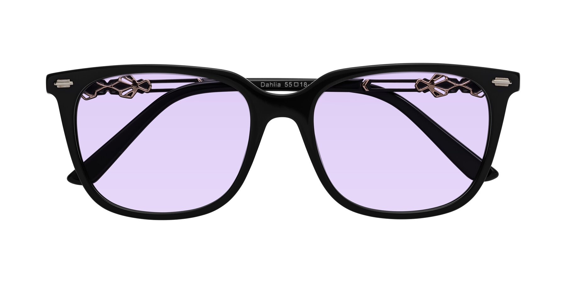 Folded Front of Dahlia in Black with Light Purple Tinted Lenses