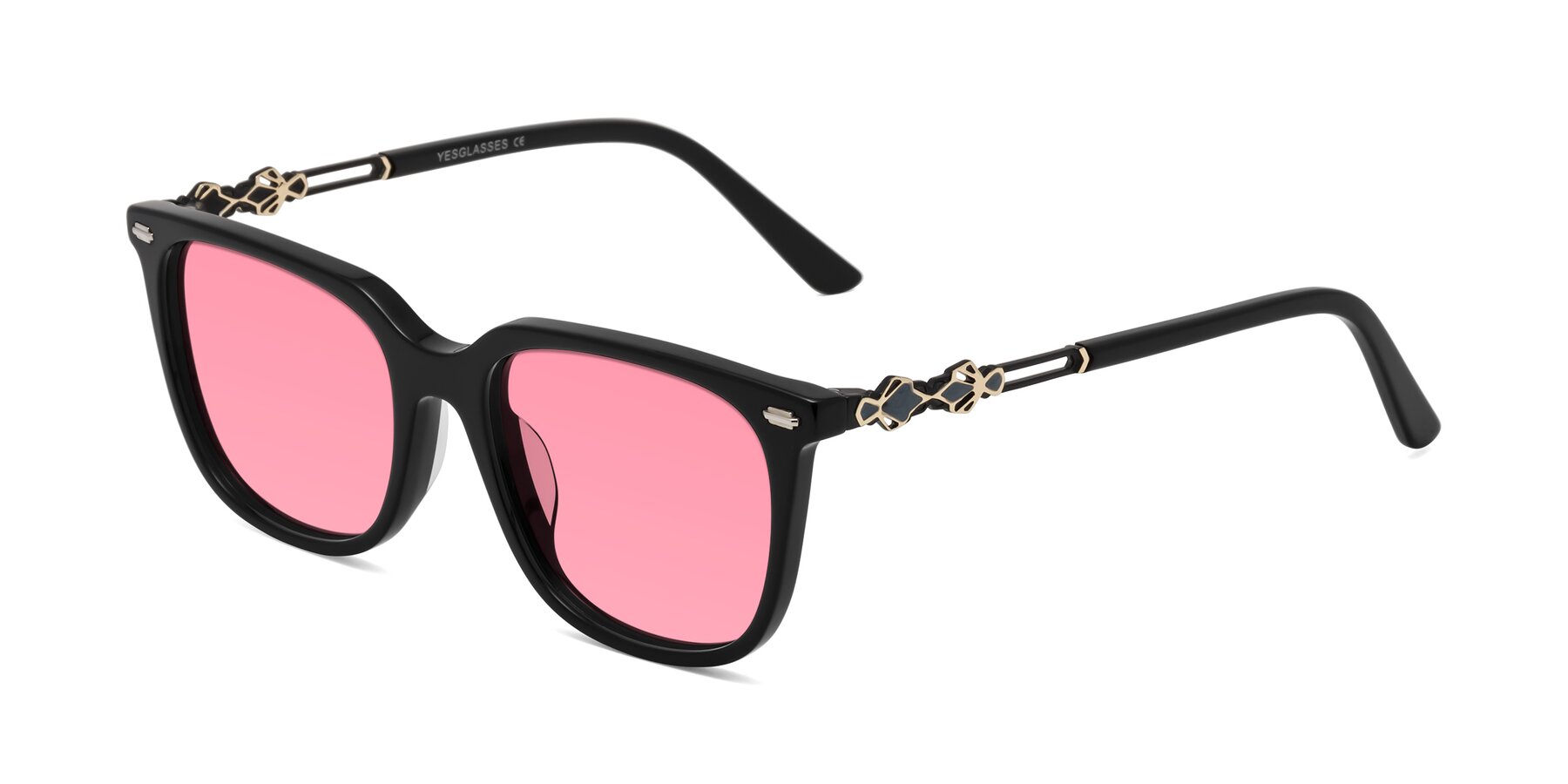 Angle of Dahlia in Black with Pink Tinted Lenses