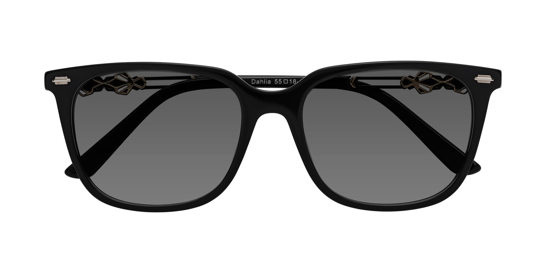 Folded Front of Dahlia in Black with Medium Gray Tinted Lenses