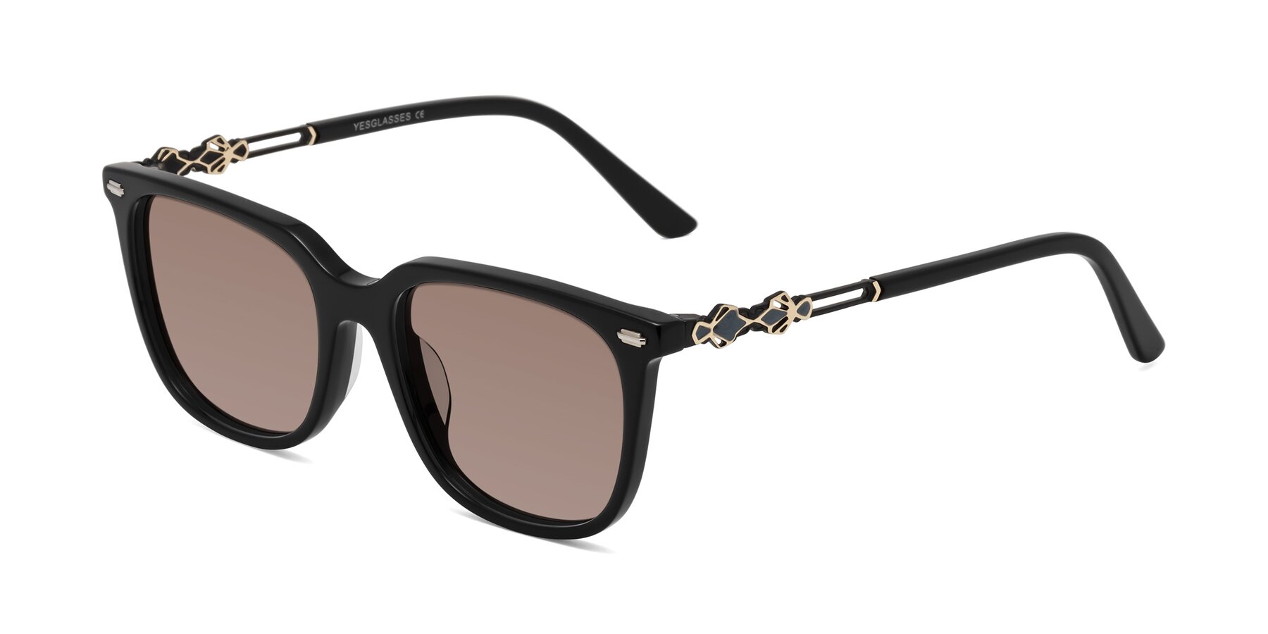 Angle of Dahlia in Black with Medium Brown Tinted Lenses