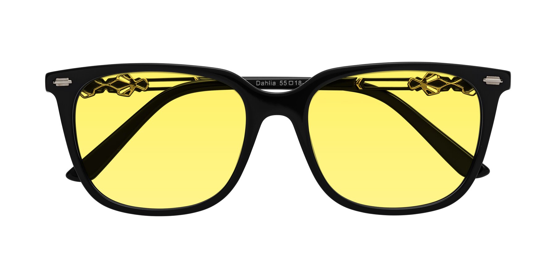 Folded Front of Dahlia in Black with Medium Yellow Tinted Lenses