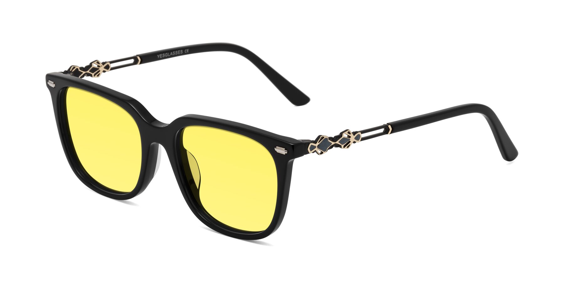 Angle of Dahlia in Black with Medium Yellow Tinted Lenses