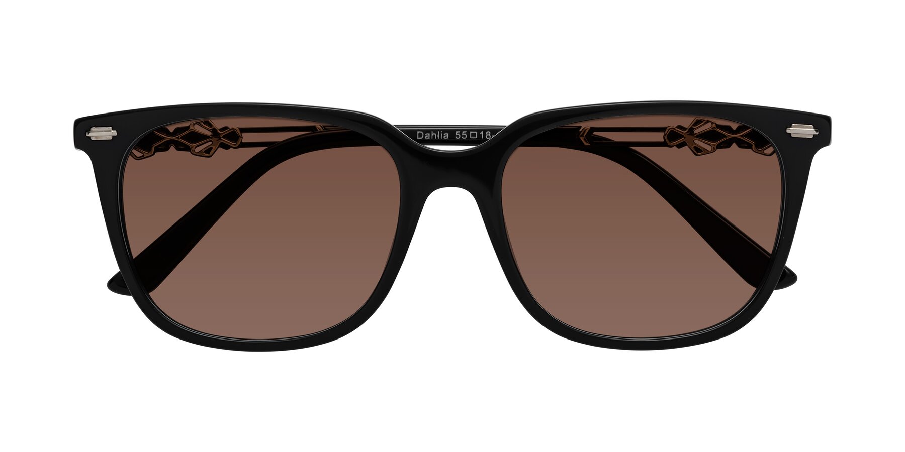 Folded Front of Dahlia in Black with Brown Tinted Lenses