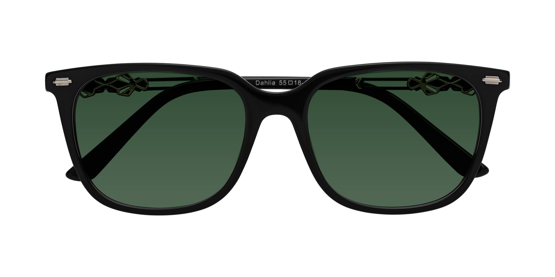 Folded Front of Dahlia in Black with Green Tinted Lenses