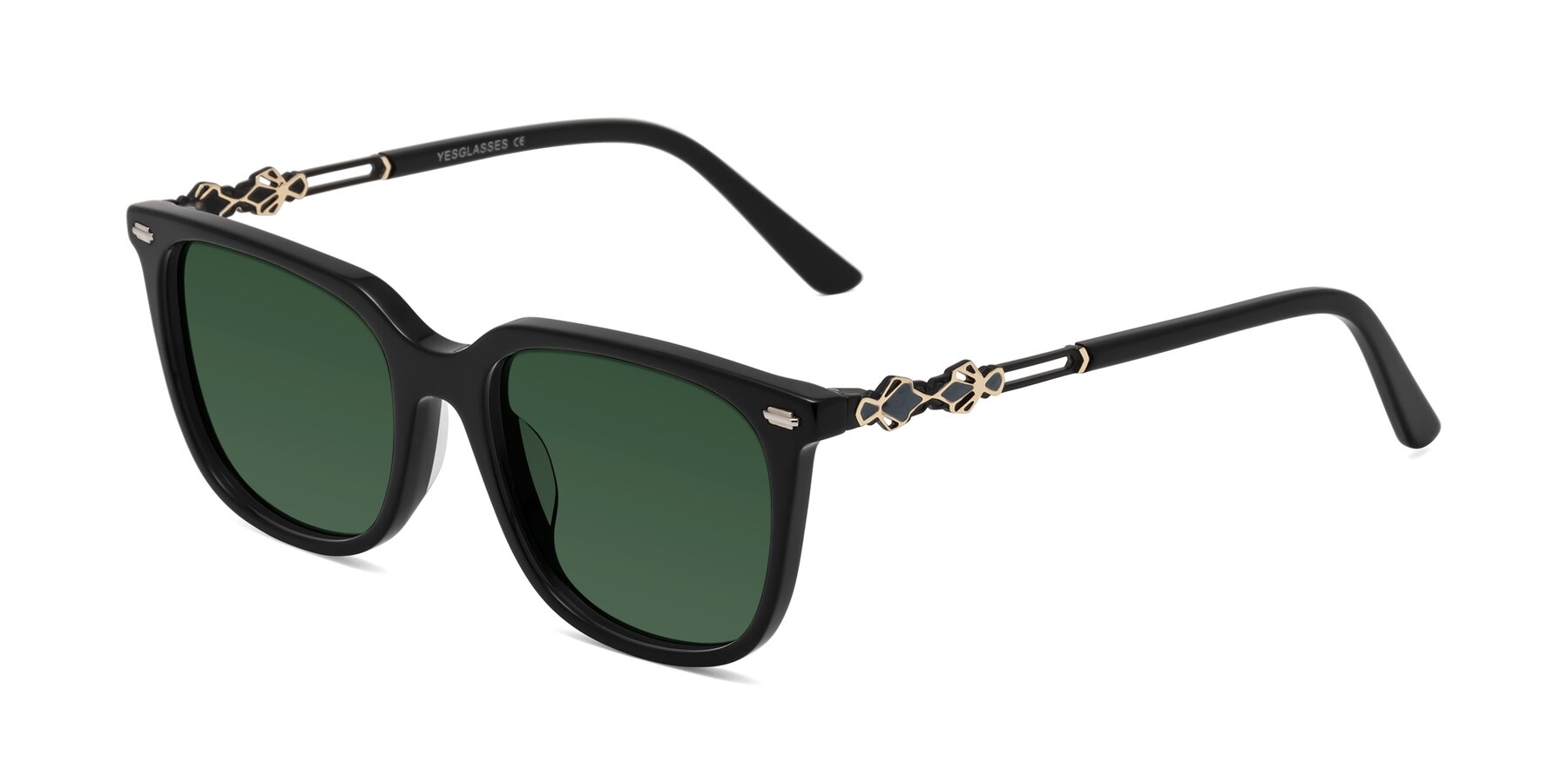 Angle of Dahlia in Black with Green Tinted Lenses