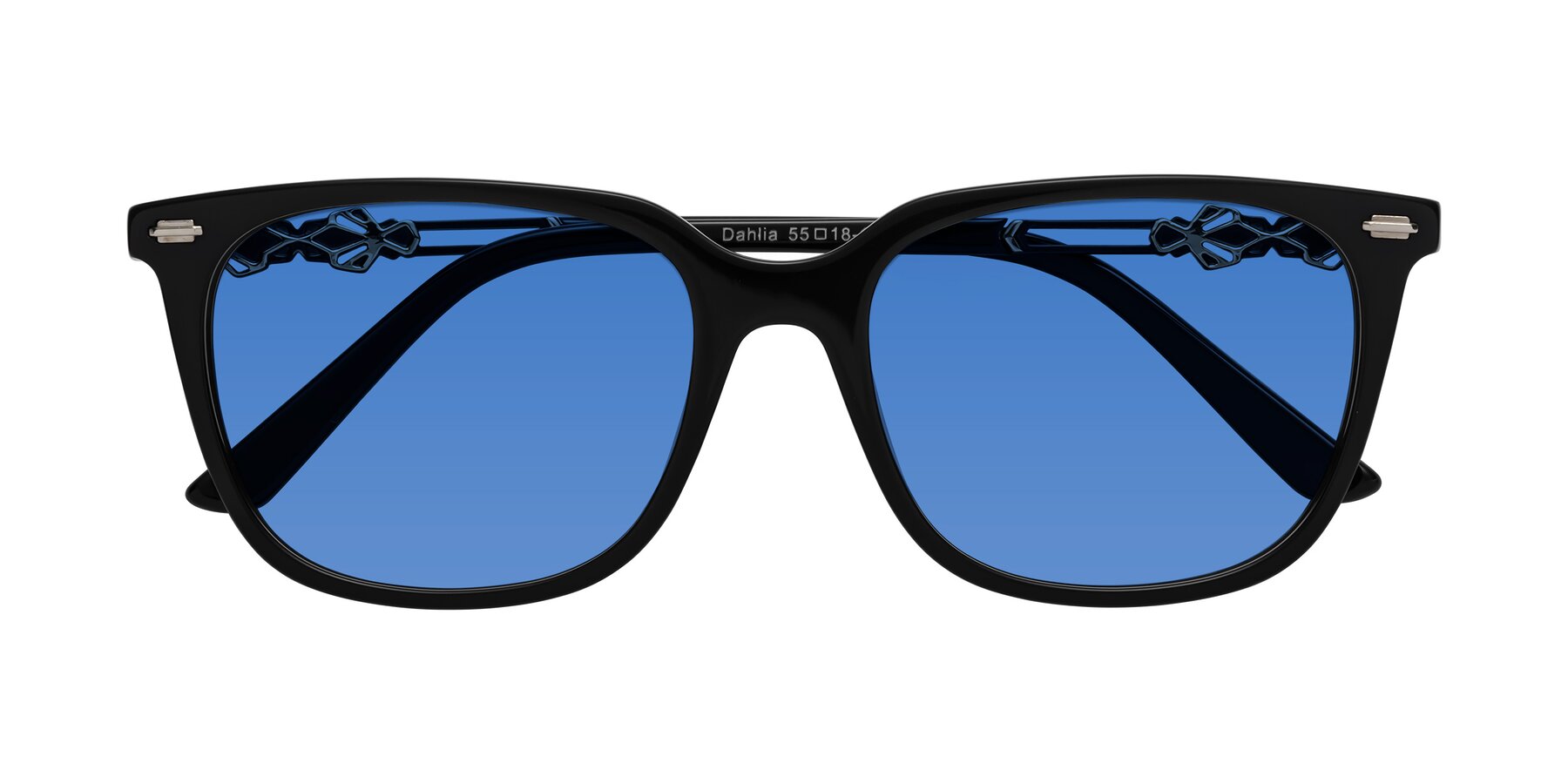 Folded Front of Dahlia in Black with Blue Tinted Lenses