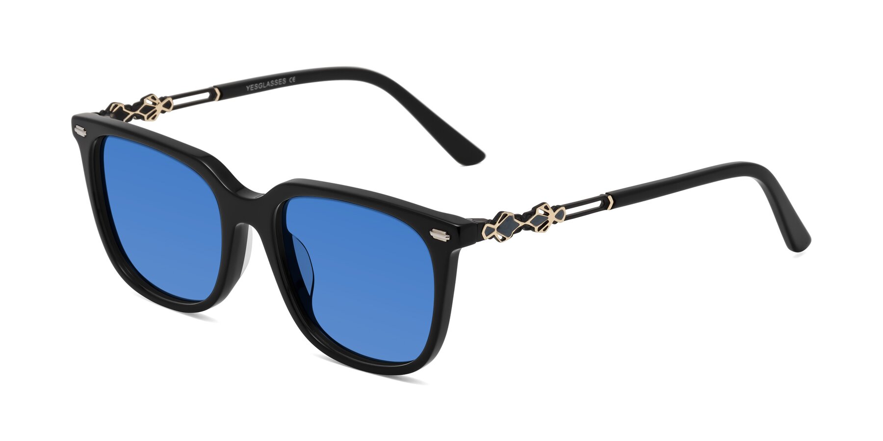 Angle of Dahlia in Black with Blue Tinted Lenses