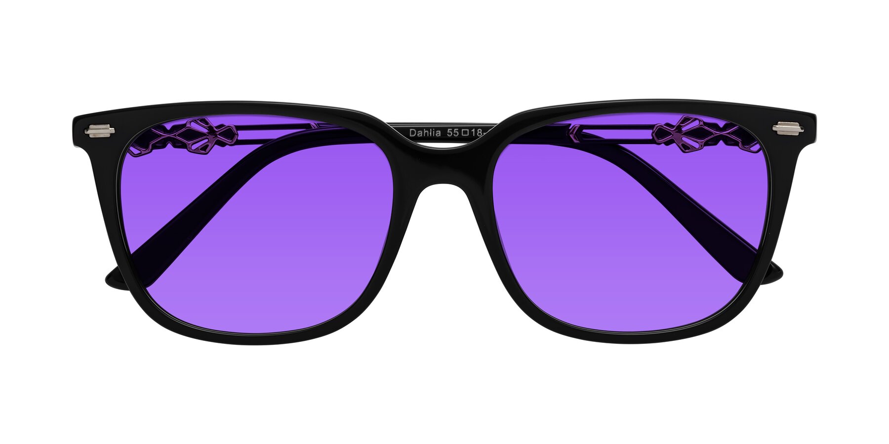 Folded Front of Dahlia in Black with Purple Tinted Lenses