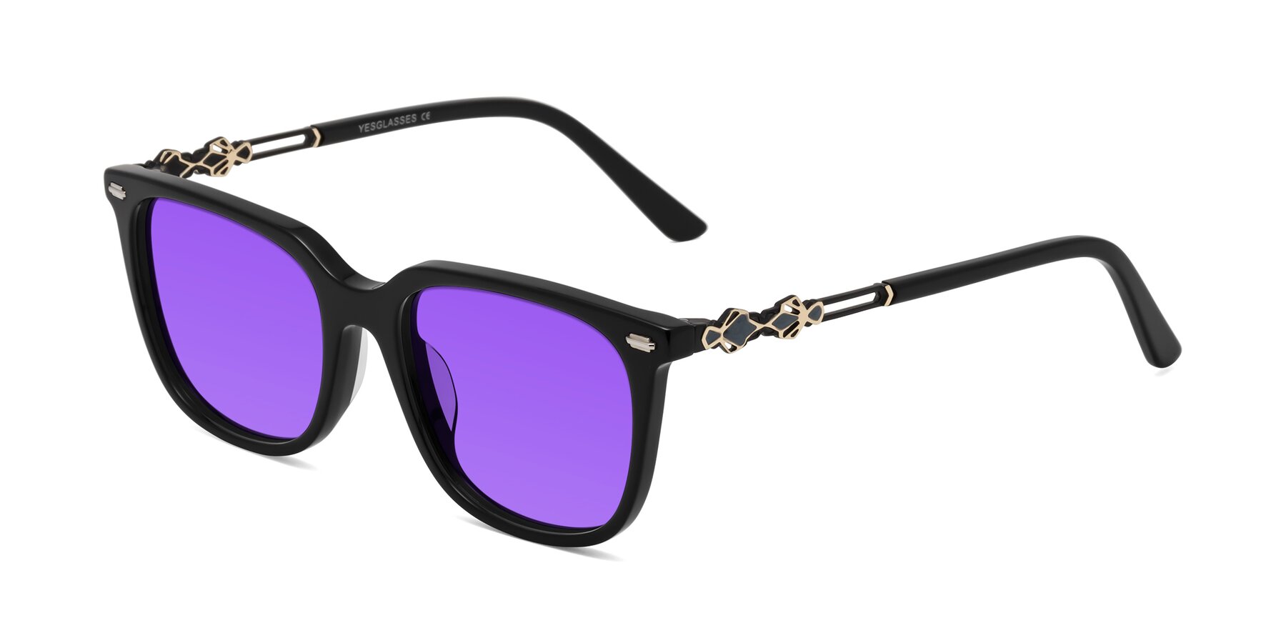 Angle of Dahlia in Black with Purple Tinted Lenses