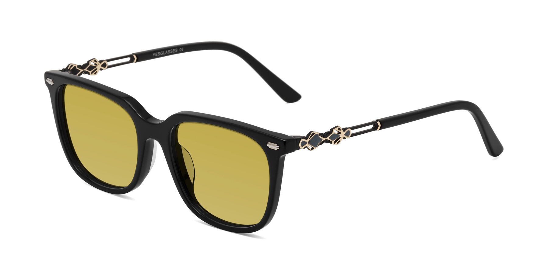 Angle of Dahlia in Black with Champagne Tinted Lenses