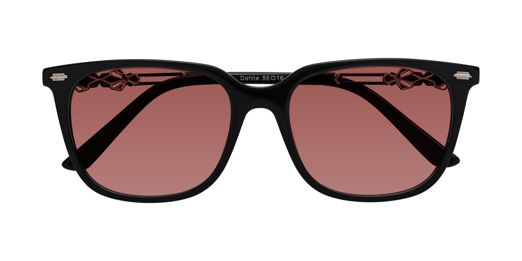 Folded Front of Dahlia in Black with Garnet Tinted Lenses