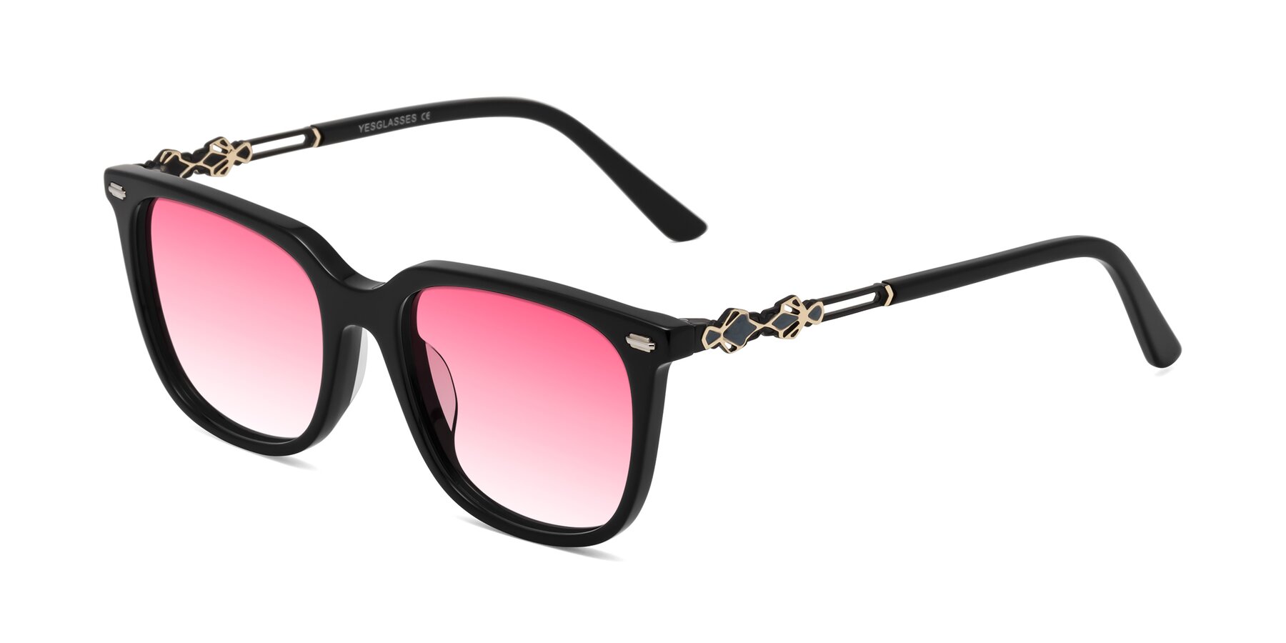 Angle of Dahlia in Black with Pink Gradient Lenses