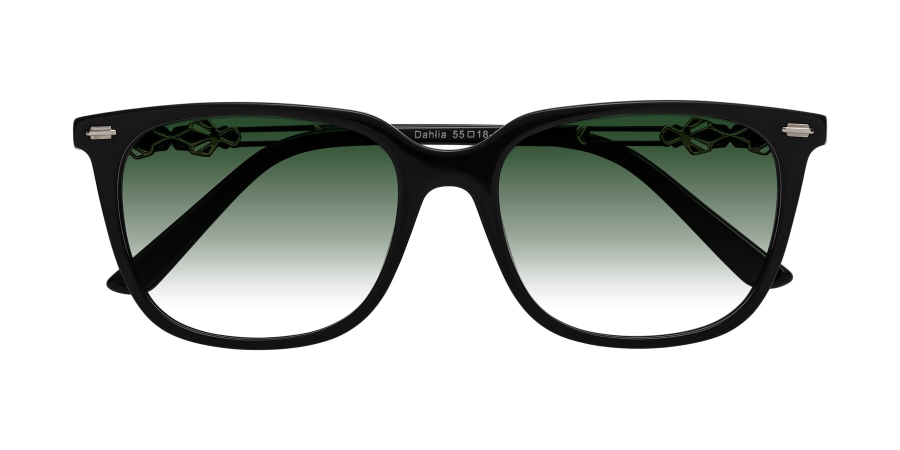 Folded Front of Dahlia in Black with Green Gradient Lenses