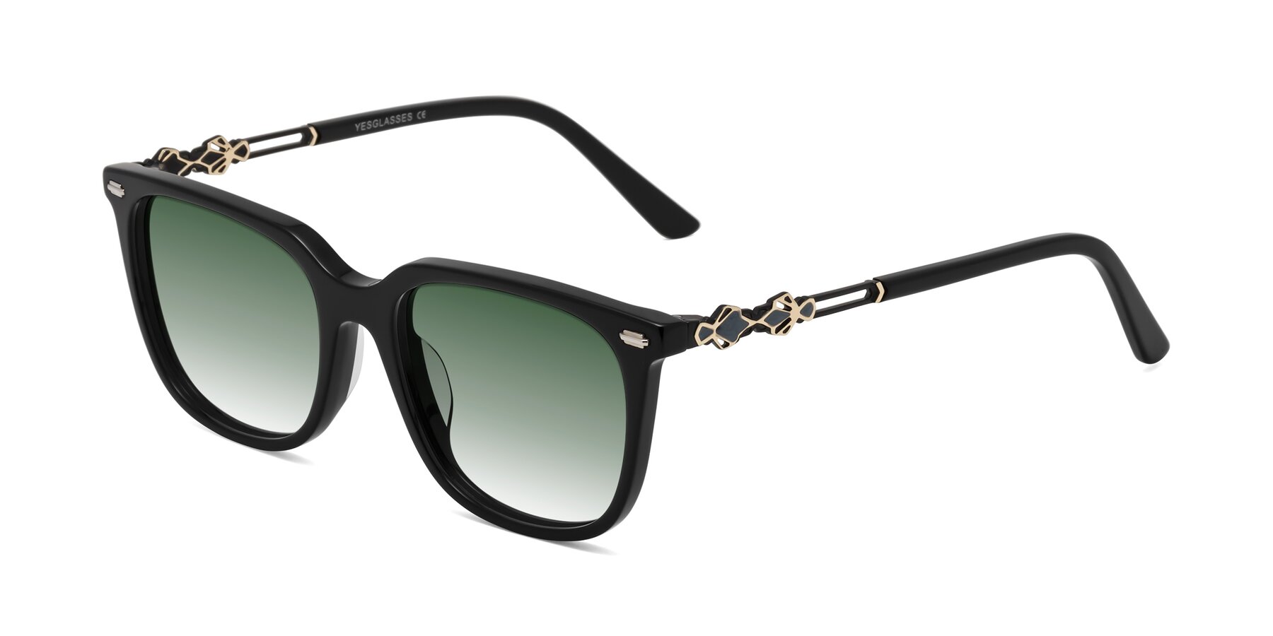 Angle of Dahlia in Black with Green Gradient Lenses