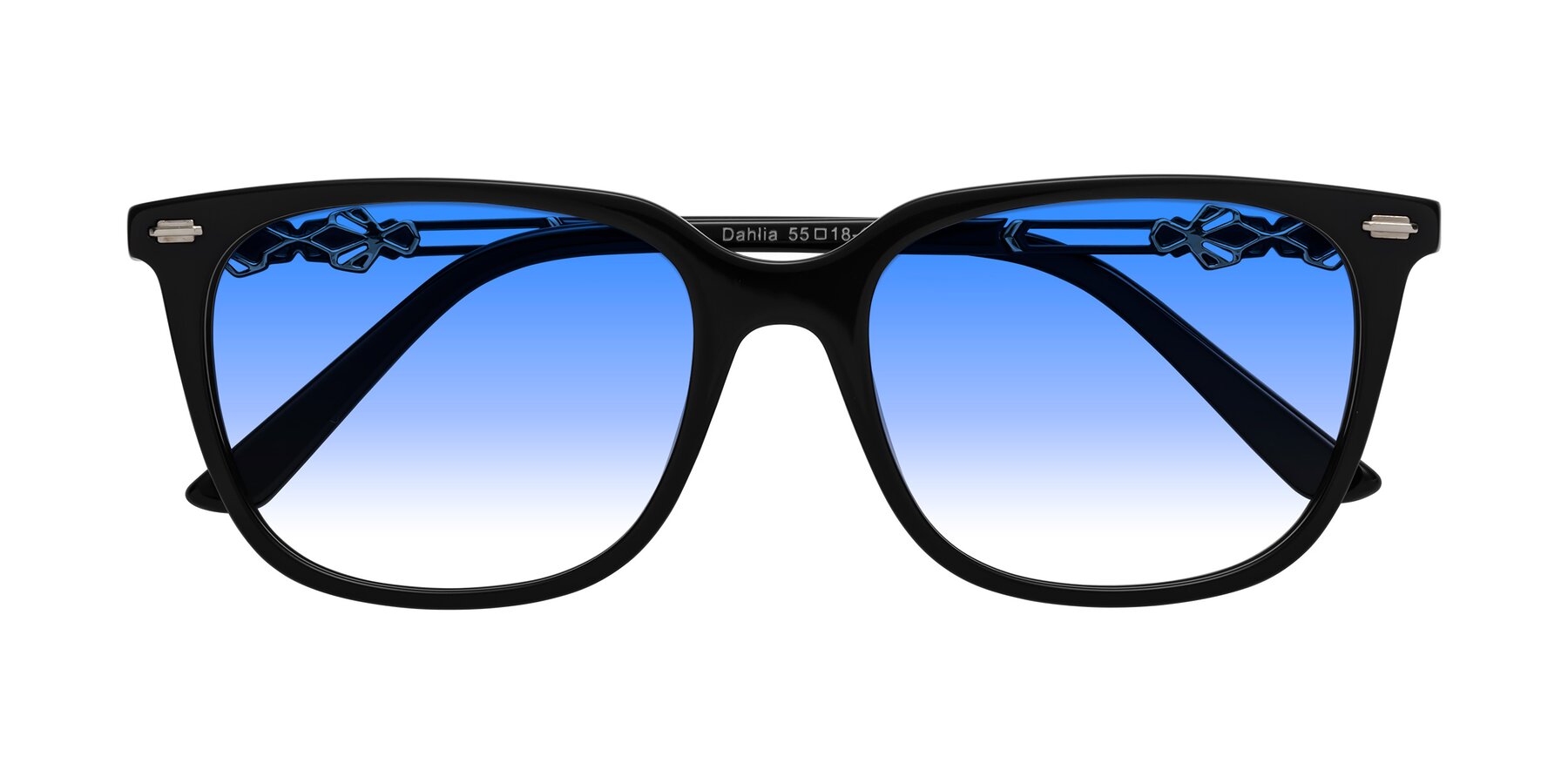 Folded Front of Dahlia in Black with Blue Gradient Lenses