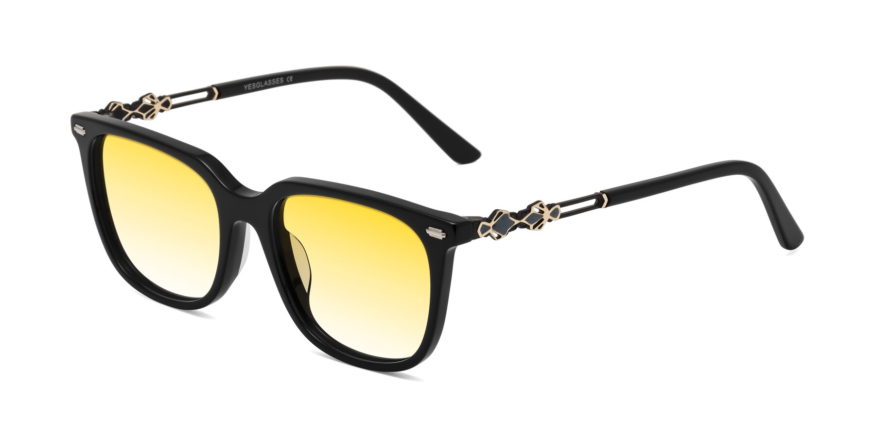 Angle of Dahlia in Black with Yellow Gradient Lenses