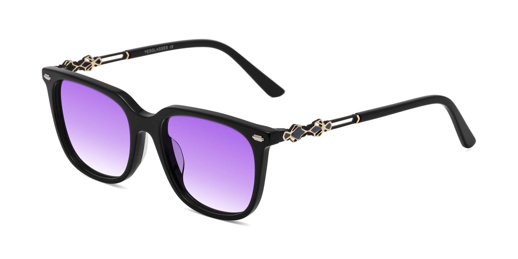 Angle of Dahlia in Black with Purple Gradient Lenses