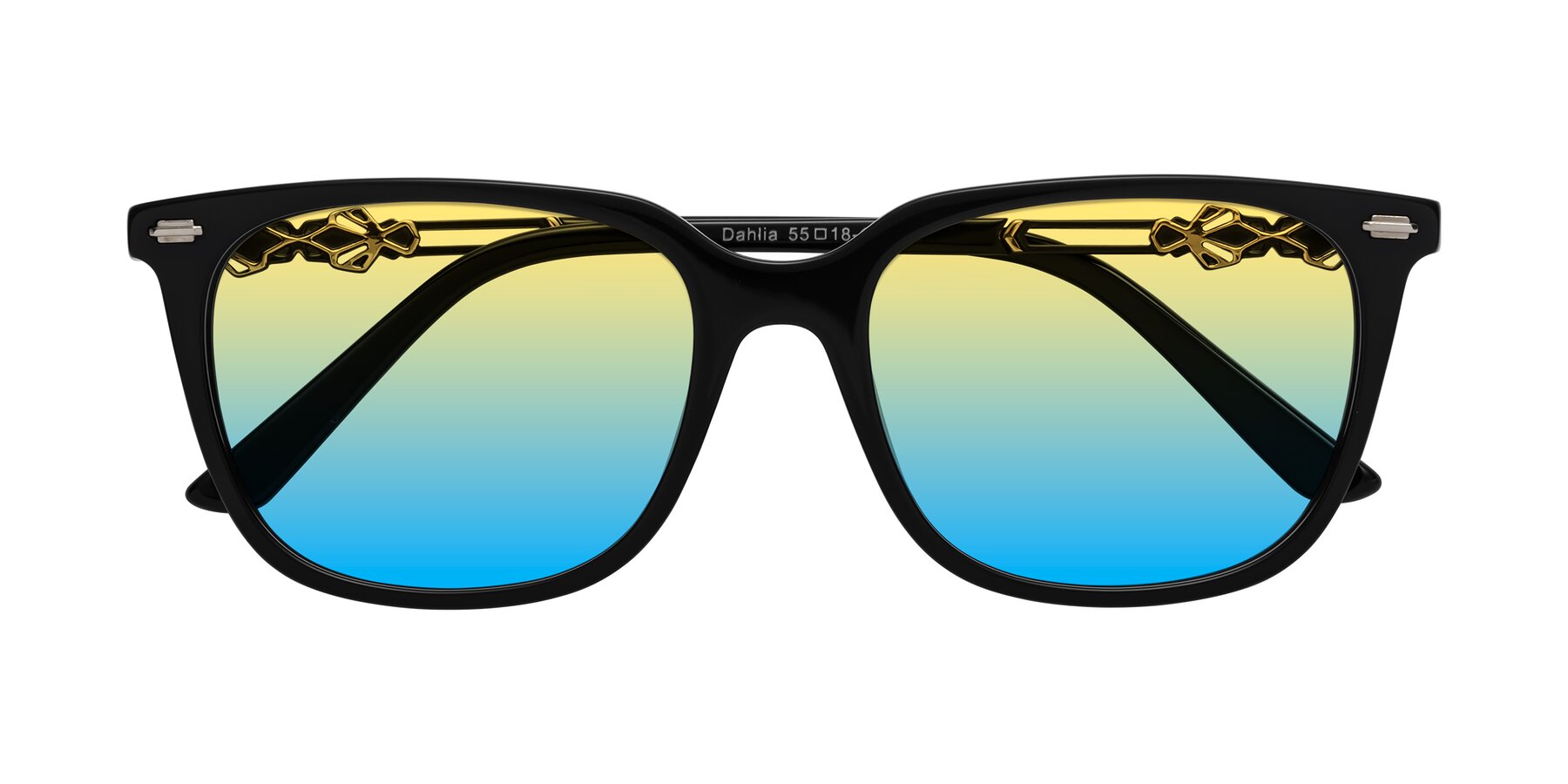 Folded Front of Dahlia in Black with Yellow / Blue Gradient Lenses