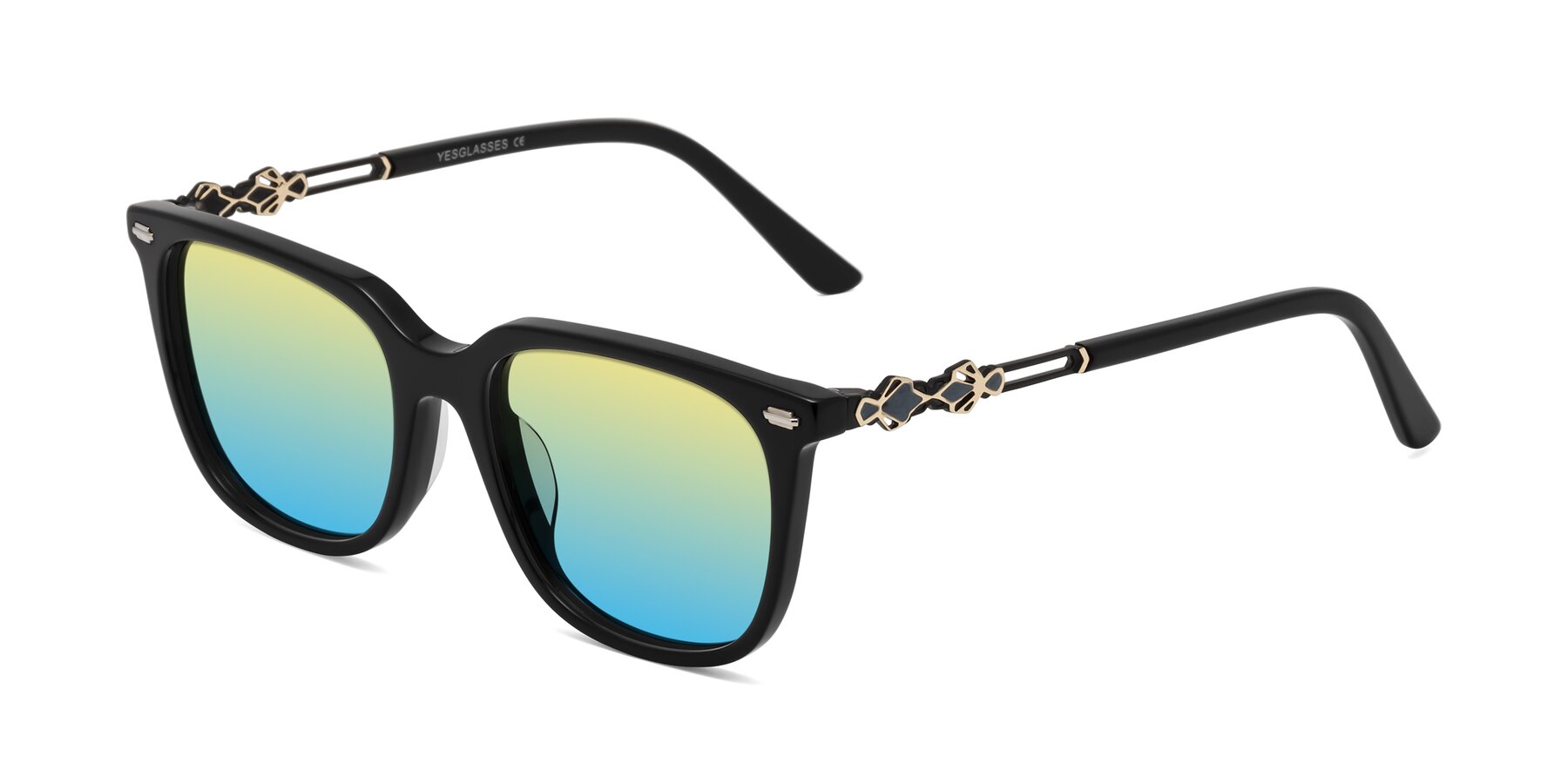 Angle of Dahlia in Black with Yellow / Blue Gradient Lenses