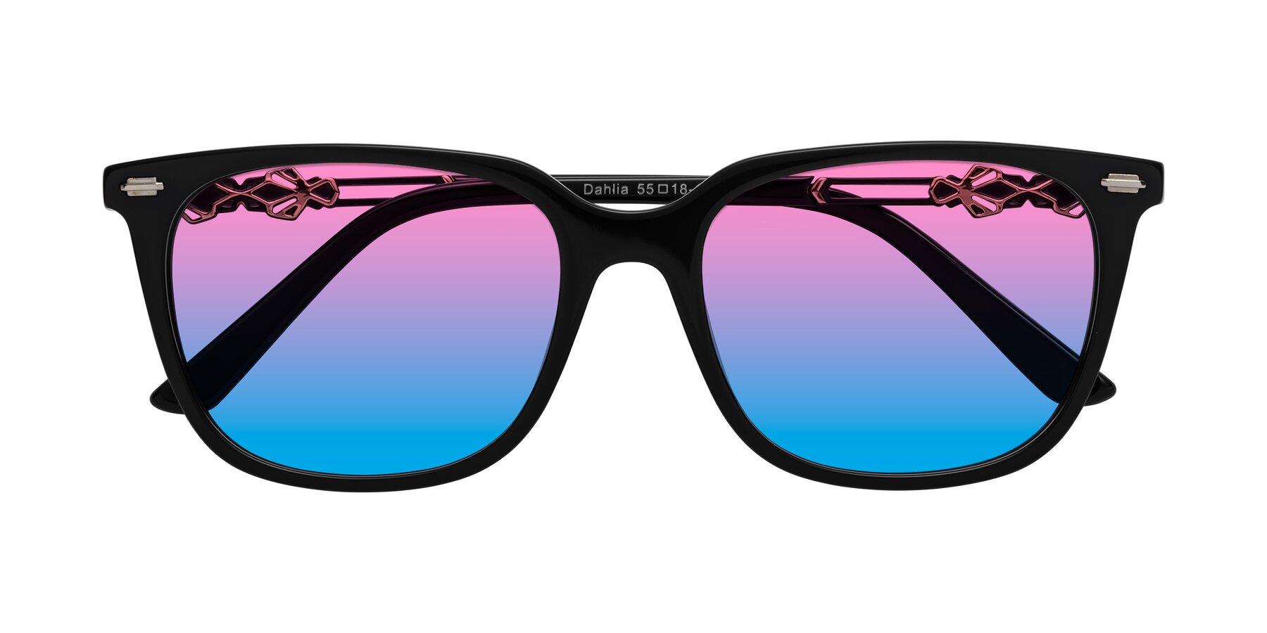 Folded Front of Dahlia in Black with Pink / Blue Gradient Lenses