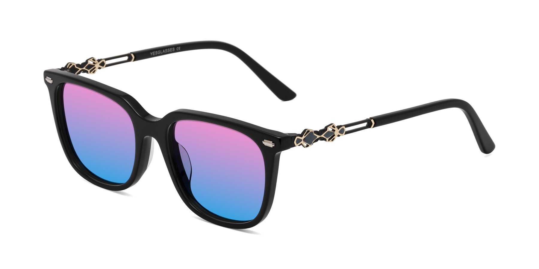 Angle of Dahlia in Black with Pink / Blue Gradient Lenses