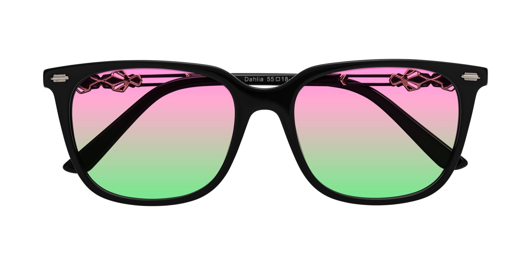 Folded Front of Dahlia in Black with Pink / Green Gradient Lenses