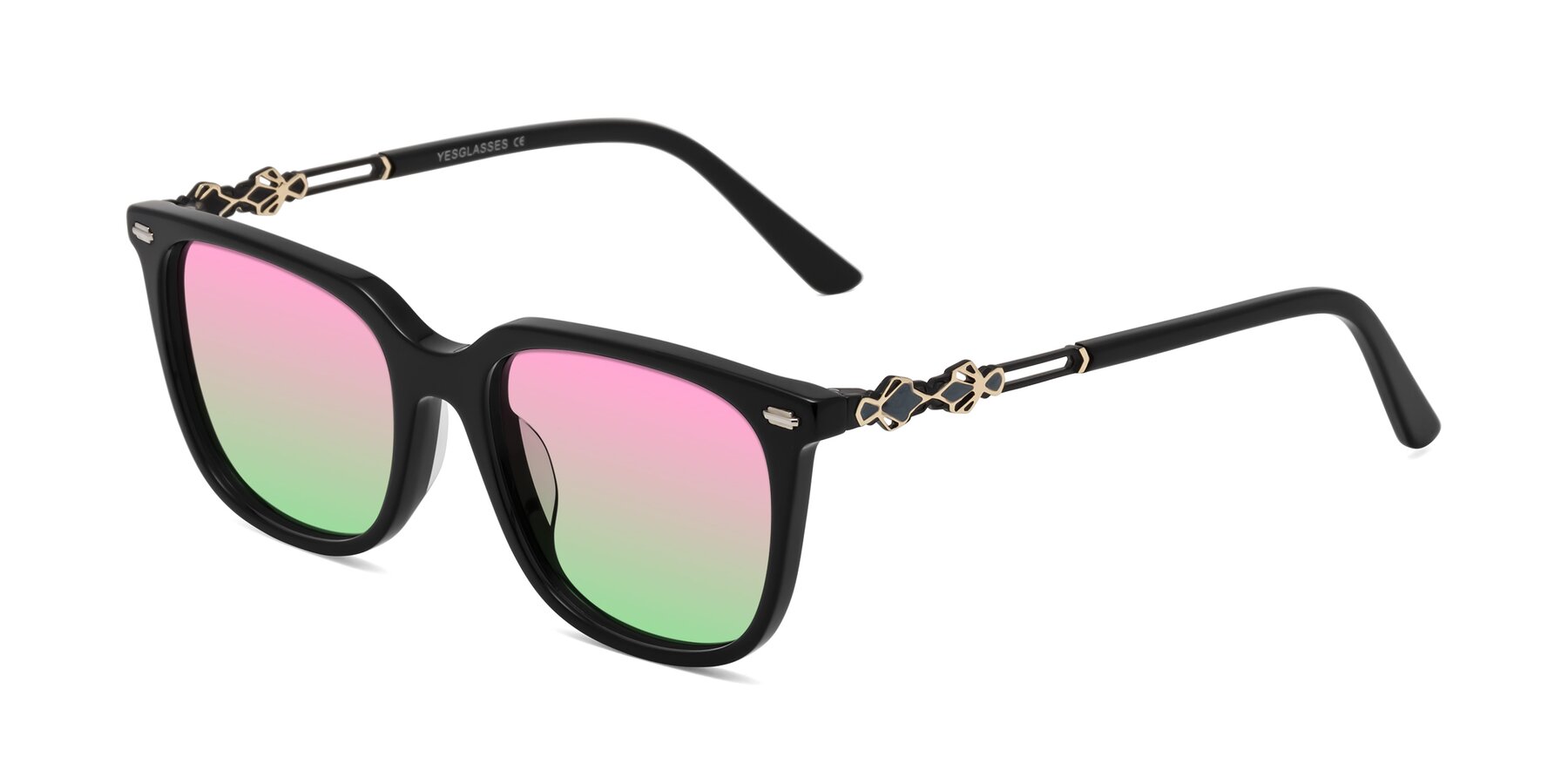 Angle of Dahlia in Black with Pink / Green Gradient Lenses