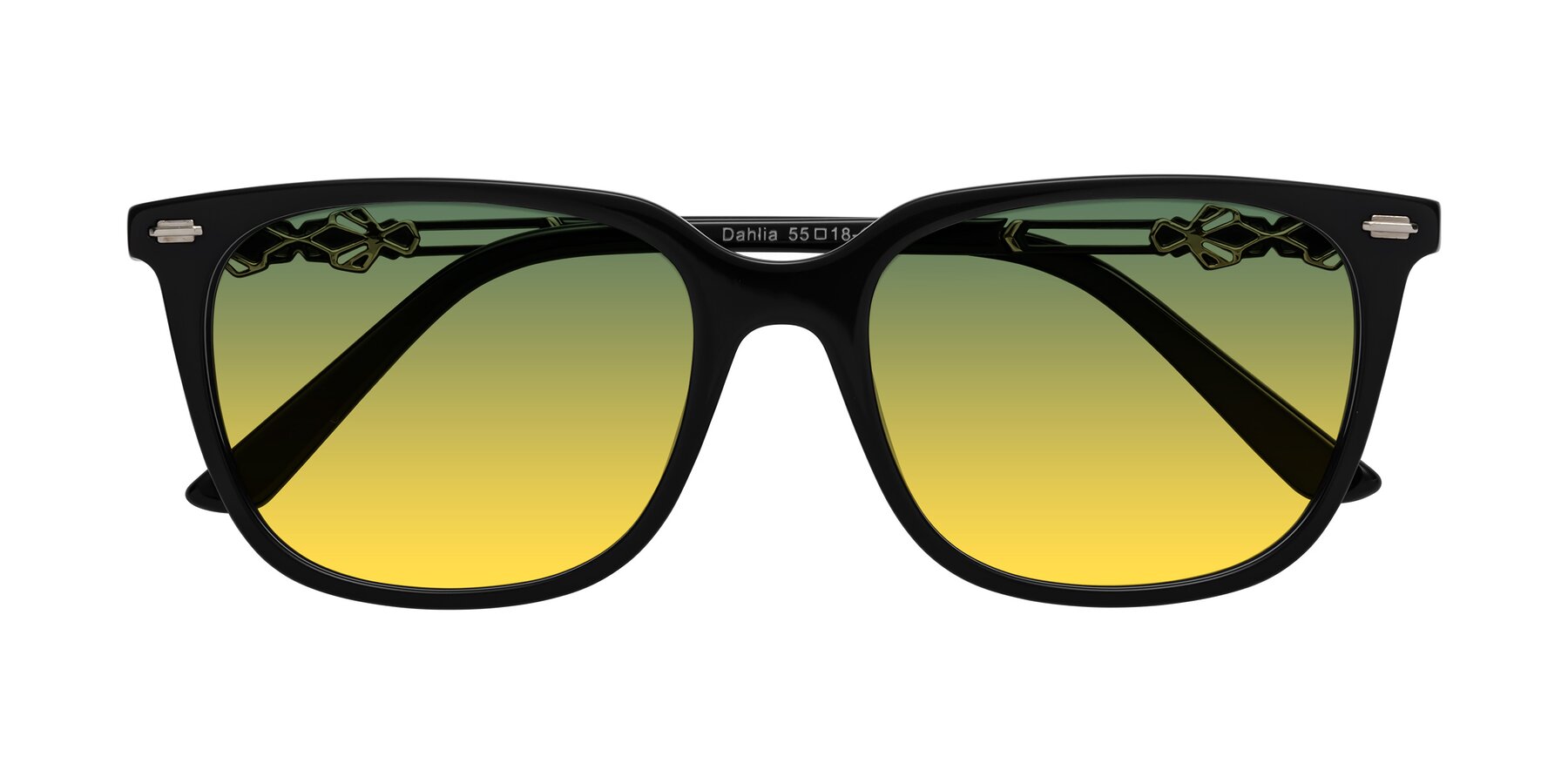 Folded Front of Dahlia in Black with Green / Yellow Gradient Lenses