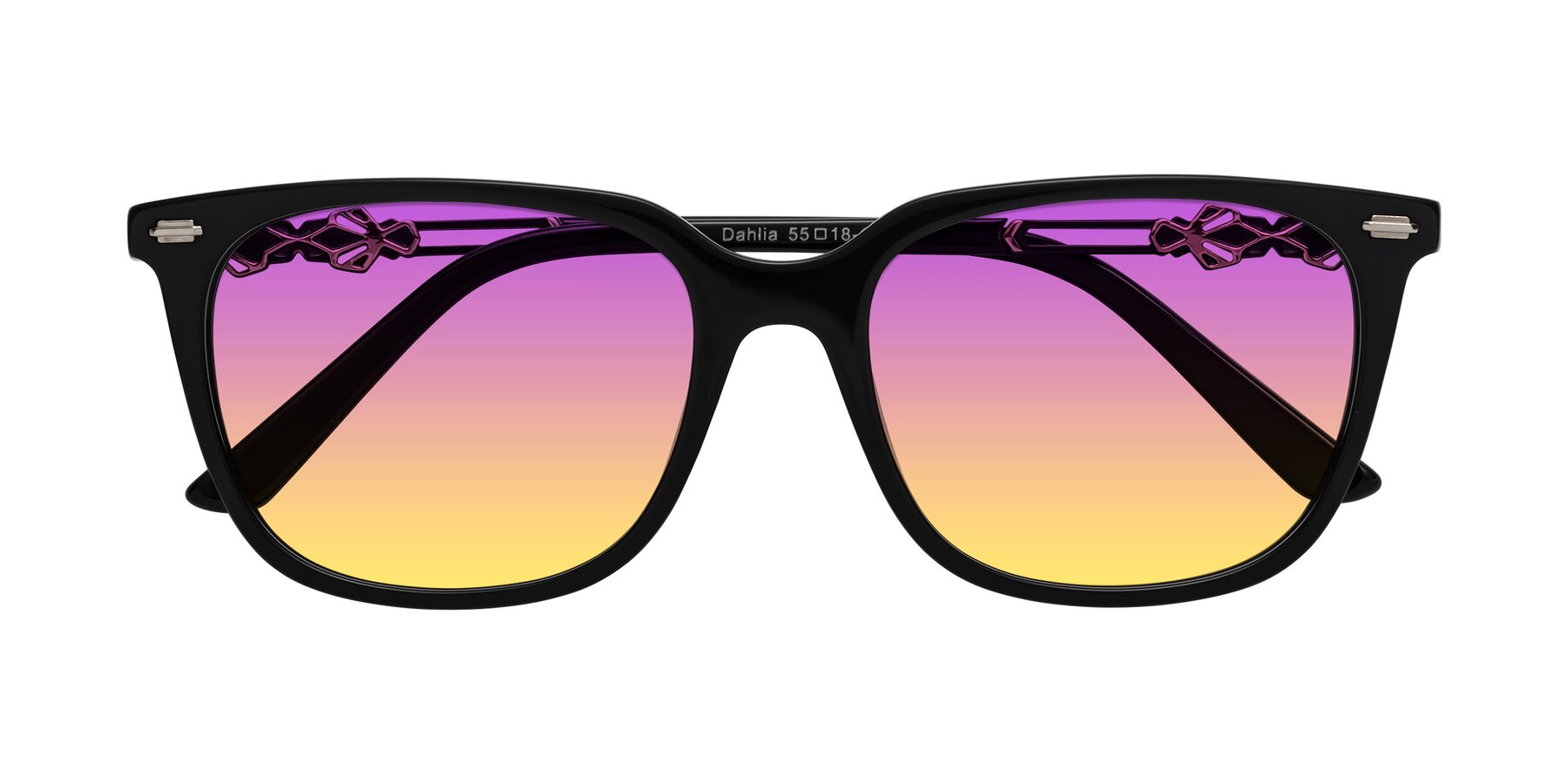 Folded Front of Dahlia in Black with Purple / Yellow Gradient Lenses