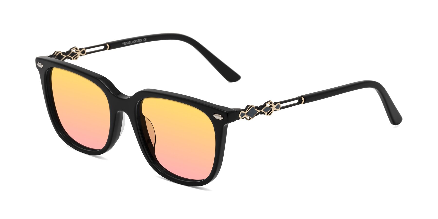 Angle of Dahlia in Black with Yellow / Pink Gradient Lenses