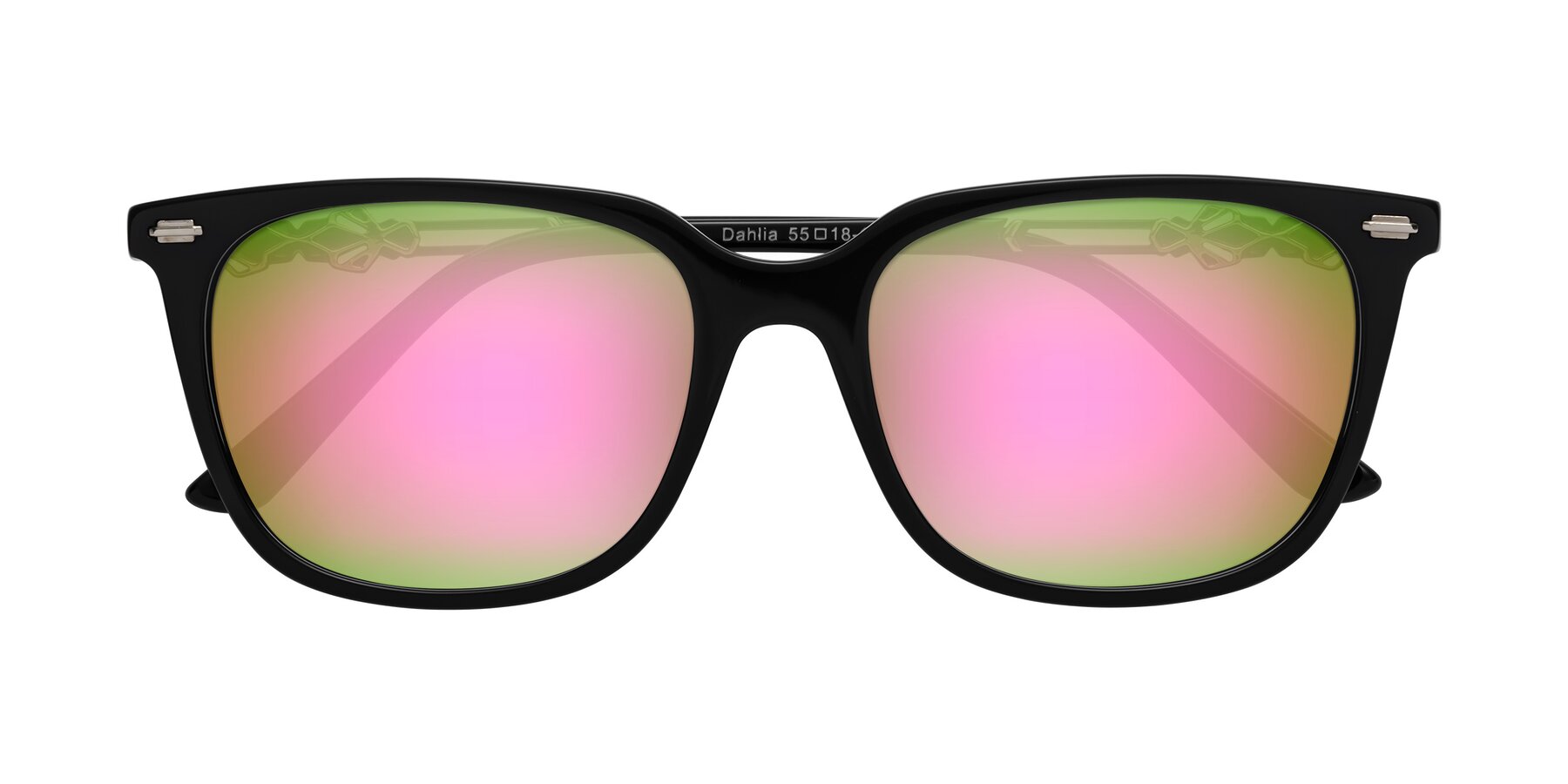 Folded Front of Dahlia in Black with Pink Mirrored Lenses