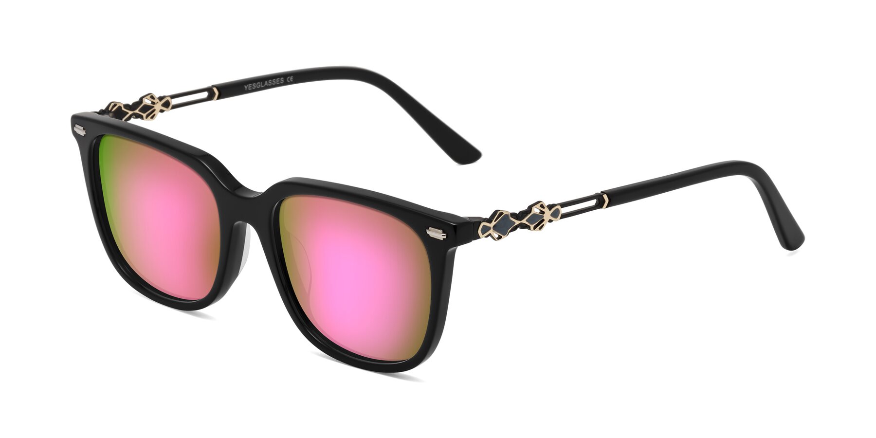 Angle of Dahlia in Black with Pink Mirrored Lenses