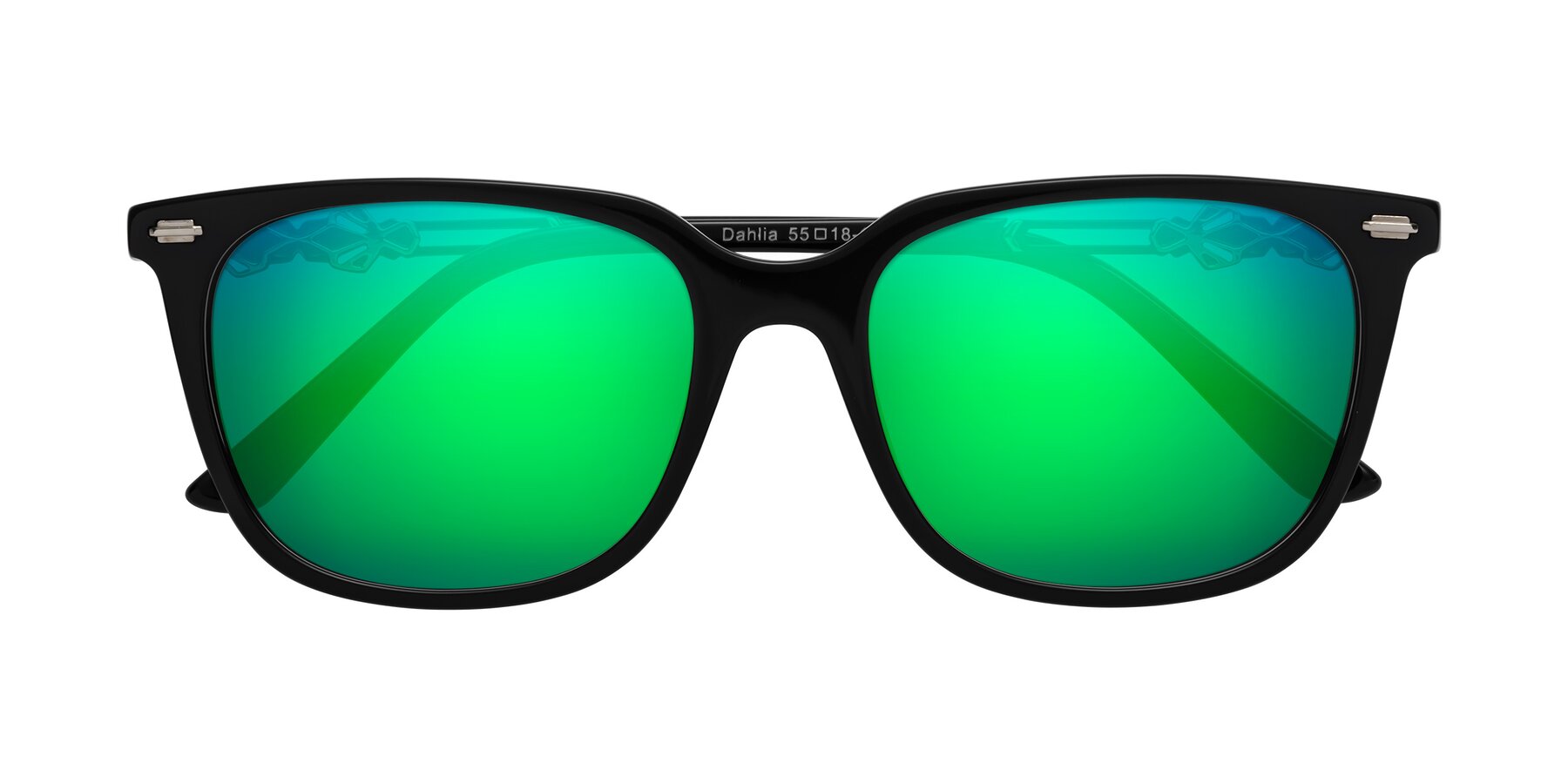 Folded Front of Dahlia in Black with Green Mirrored Lenses