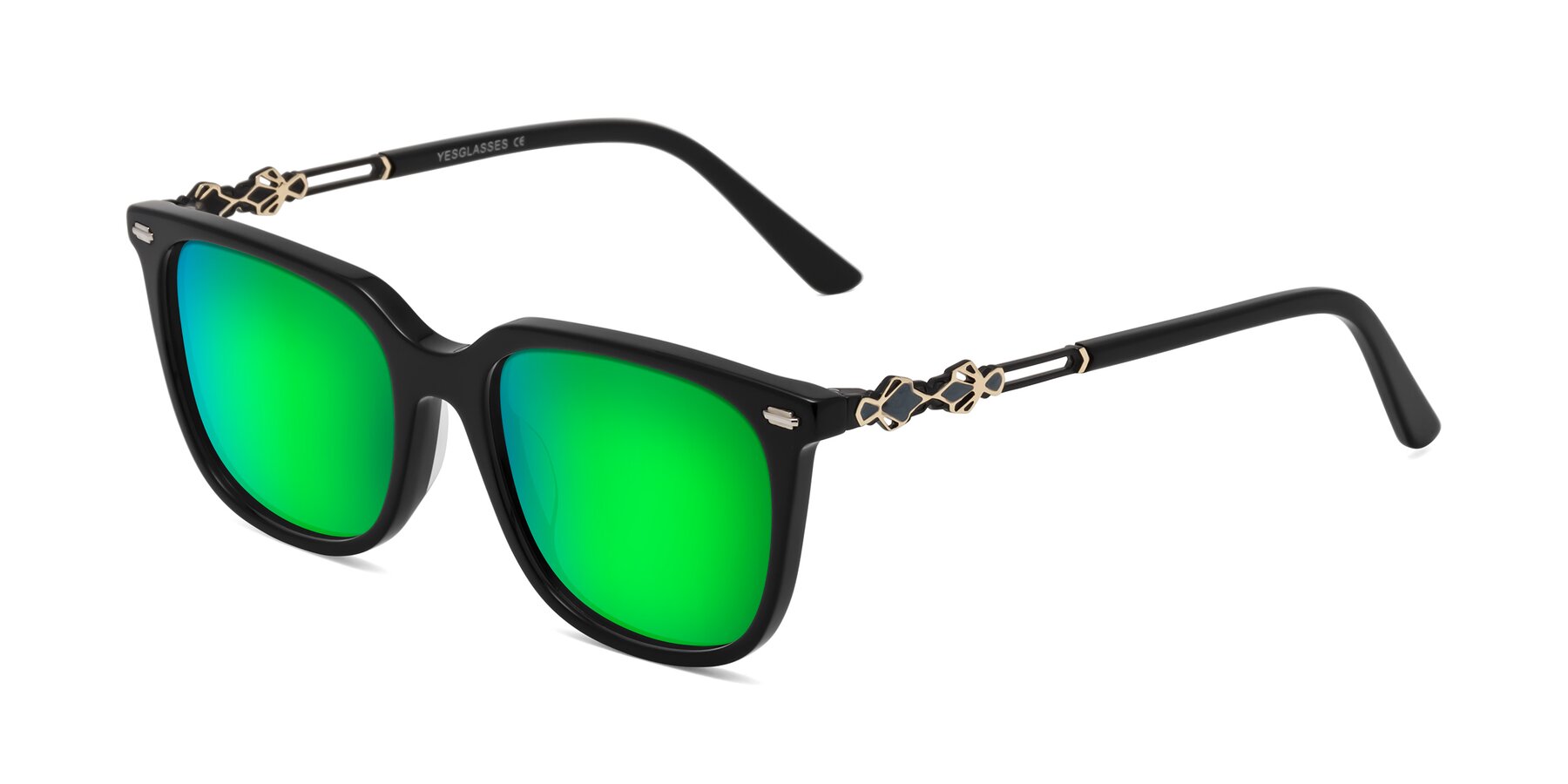 Angle of Dahlia in Black with Green Mirrored Lenses