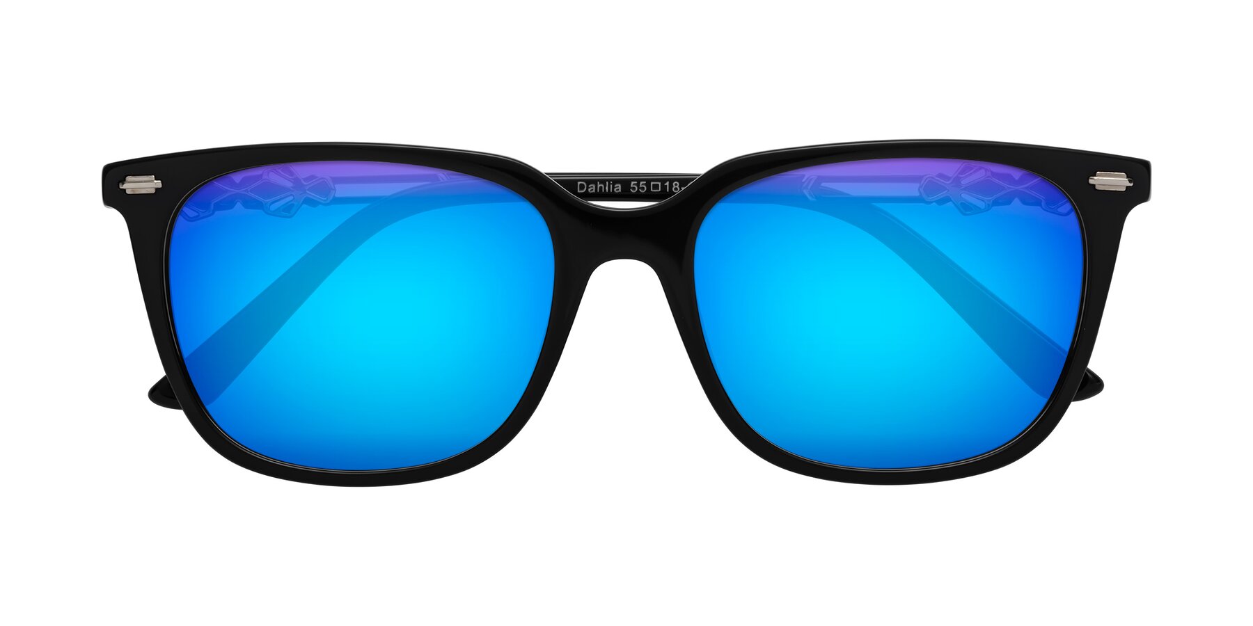 Folded Front of Dahlia in Black with Blue Mirrored Lenses